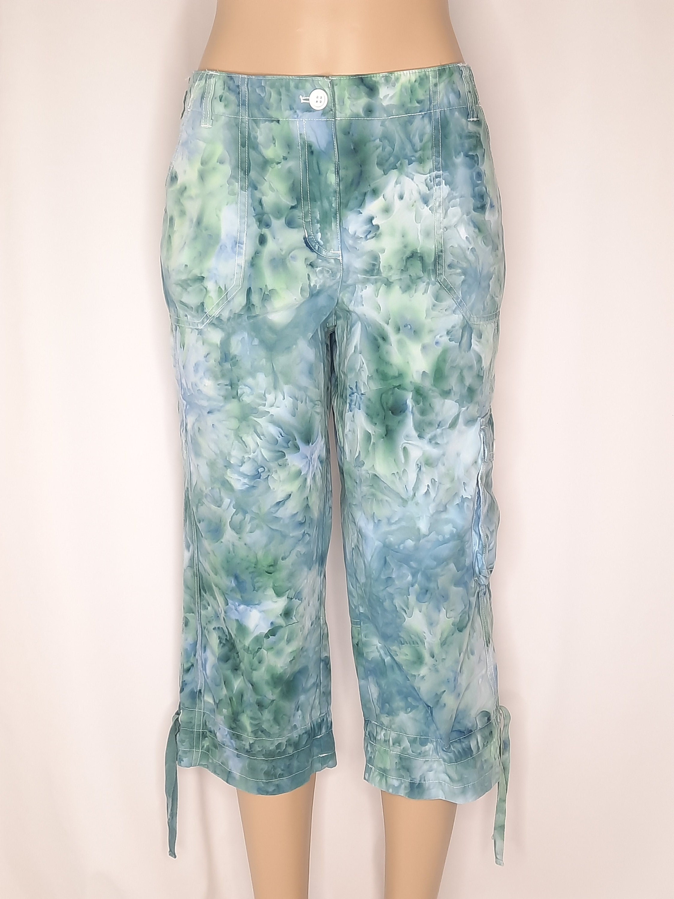 Tie Dye Cargo Pants Size 34 Festival Hippie Colorful Cotton Pockets Unique