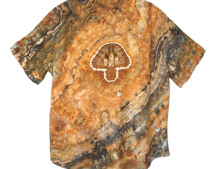 Size XXLarge - Tie Dye Mushroom Button-down Shirt in Linen Blend - Ice Dye