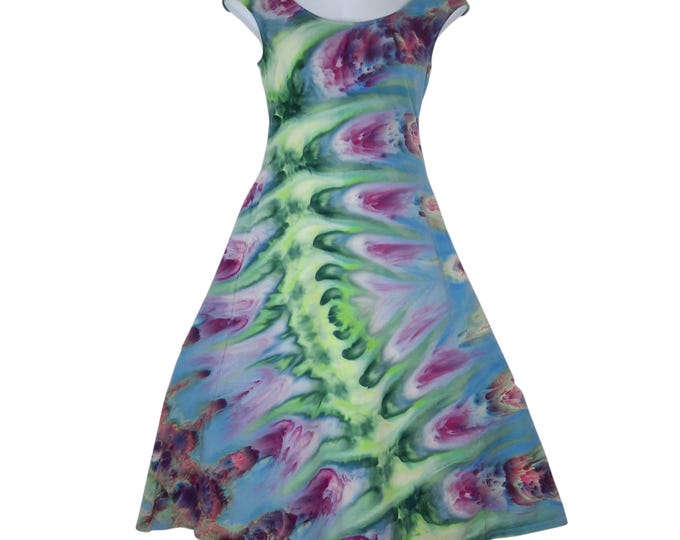 Size Medium Tall - Tie Dye Dress - Cap Sleeve Midi or Maxi Dress - Cotton Jersey