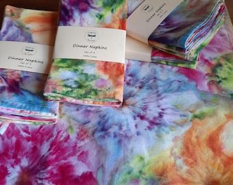 Tie Dye Dinner Napkins - Set of 4 - Blossom Design - Ice Dye