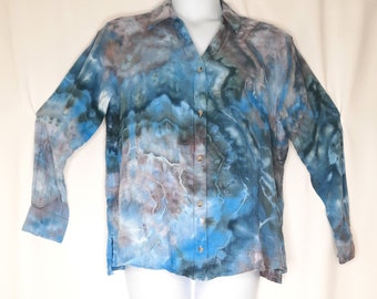 Size Medium - Ladies Tie Dye Button Up Shirt - Crinkle Gauze