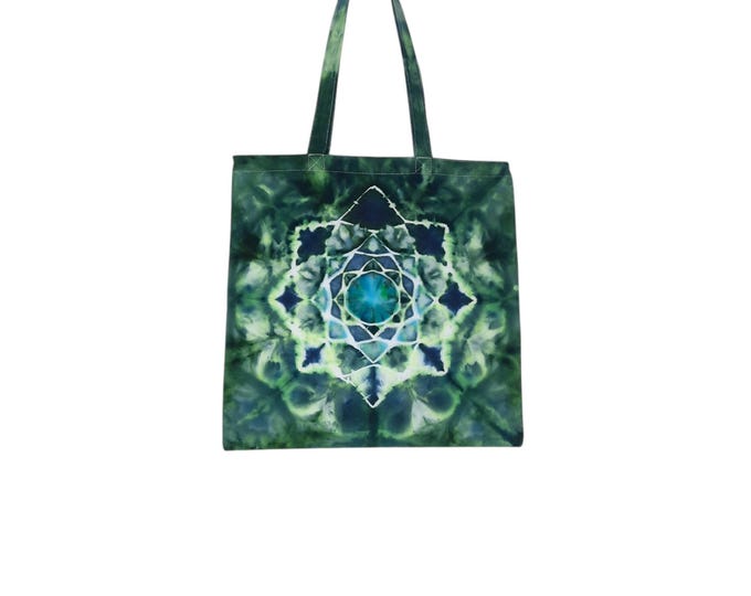 Tie Dye Tote Bag - Medium - Ice Dye Reusable Shopping Bag - Blue and Green Mandala