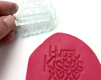 Embosser Stamp Hugs And Kisses With Hearts Handmade