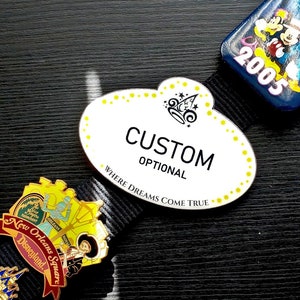 Custom Theme Park Name Tag. Handmade Cast Member inspired mock employee epoxy pin or magnet. Gift accessory for CM lanyard or Cosplay
