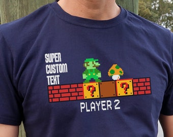 Player 1 Player 2 Classic Mario Group Shirts | Custom family vacation unisex theme park tees | Gildan 5000 | Great for team Universal trip