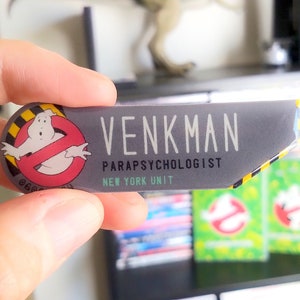 Personalized Ghostbuster Name Tag. Cosplay accessory gift for Ghostheads. Shrink plastic and epoxy pin or magnet for uniform or fridge GRAY