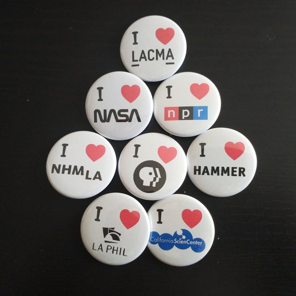 I Love LA buttons | Pinback button set or shop mix | 1 inch or 1.5 inch | Fun I Heart Lifestyle art accessories and gifts