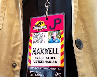 Personalized Jurassic Staff Badge | Custom dinosaur park employee ID mock access pass | Cosplay and costume accessories | Your name and role