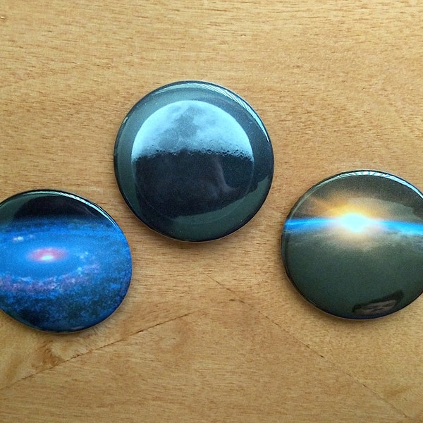 Astronomy Photo buttons | Pinback button set or shop mix | 1 inch or 1.5 inch | Fun science and astronomy art accessories and gifts