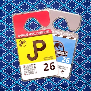 Jurassic Vehicle Hang Tag. JP or JW fan Parking Access Pass. Car prop accessory for Cosplay events or Halloween. Customizable mock permit.