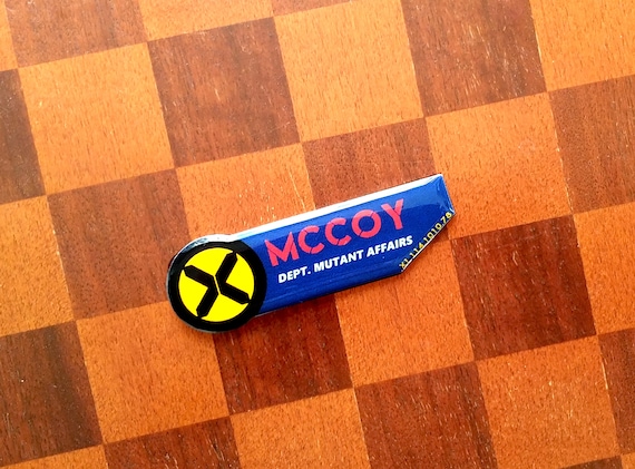 Personalized Xavier Staff Name Tag. Cosplay costume accessory pin or magnet; custom gift for X-Mutant fans. Version BLUE, made with epoxy.