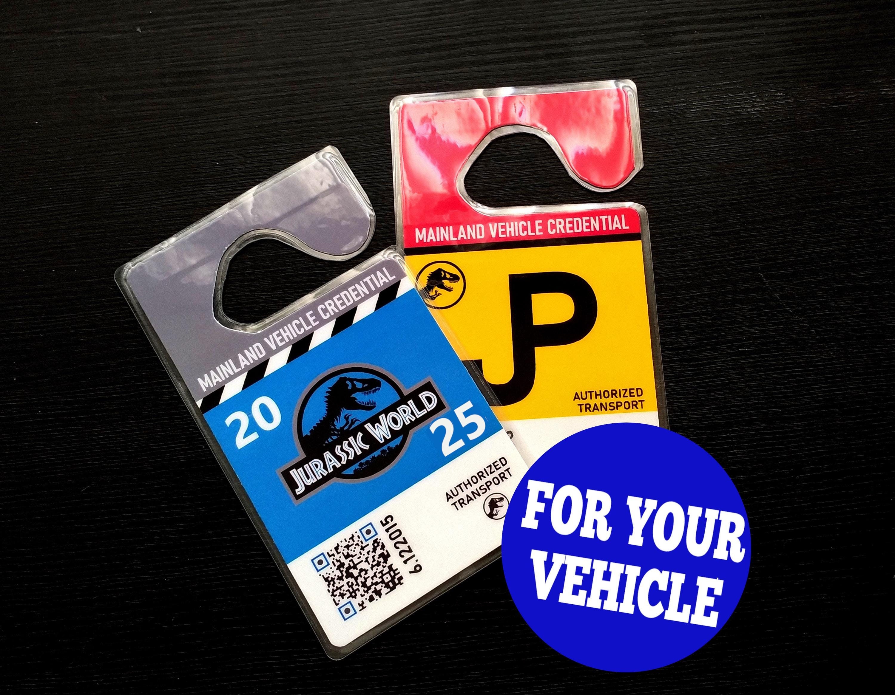 Jurassic Vehicle Hang Tag. JP or JW fan Parking Access Pass. Car prop accessory for Cosplay events or Halloween. Customizable mock permit.