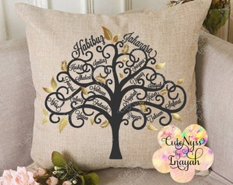 Funda de almohada de árbol genealógico personalizado, regalo para su hogar, niños, bebé, aniversario, regalo de abuelo, padres, nombre de familia, decorativo