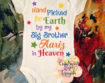 Rainbow Baby Personalized, Hand Picked for Earth by my Relative In Heaven, Newborn Baby, My Brother or Sister, My Grandma or Grandpa, PAL