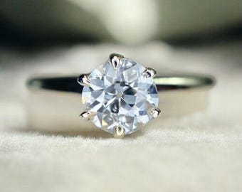 Vintage Platinum Old European Diamond Solitaire Engagement Ring