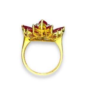 Vintage 18k Yellow Gold Signed Natural Marquise Ruby Round Diamond ...