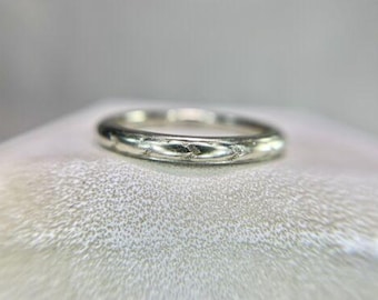 Vintage Art Deco Orange Blossom 18k White Gold Hand Engraved Wedding Band Ring