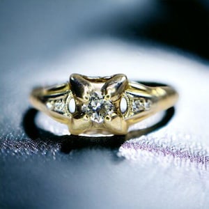 Vintage 14k Yellow Gold Natural Round Old European Diamond Small Engagement Ring