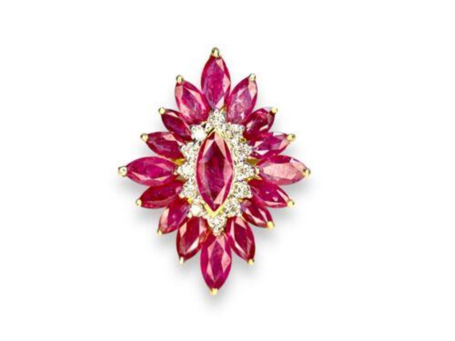 Vintage 18k Yellow Gold Signed Natural Marquise Ruby Round Diamond ...