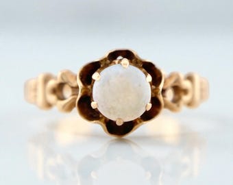 Victorian 10k Rose Gold Natural Round Opal Buttercup Solitaire Ring