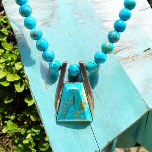 Vintage Sterling Silver Turquoise Bead Necklace Southwestern Pendant Necklace