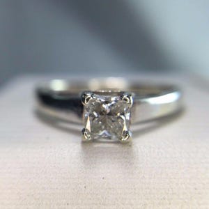 14k White Gold Square Princess Cut Natural Diamond Solitaire Engagement Ring