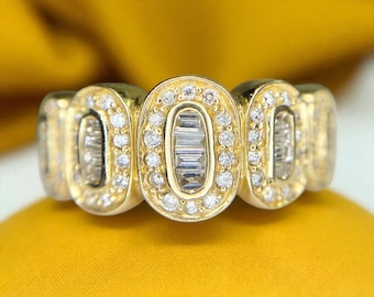 Effy 14k Yellow Gold Oval Baguette & Round Diamond Statement Band Ring