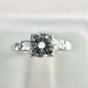 Vintage Art Deco 14k White Gold Round Old European Diamond Engagement Ring