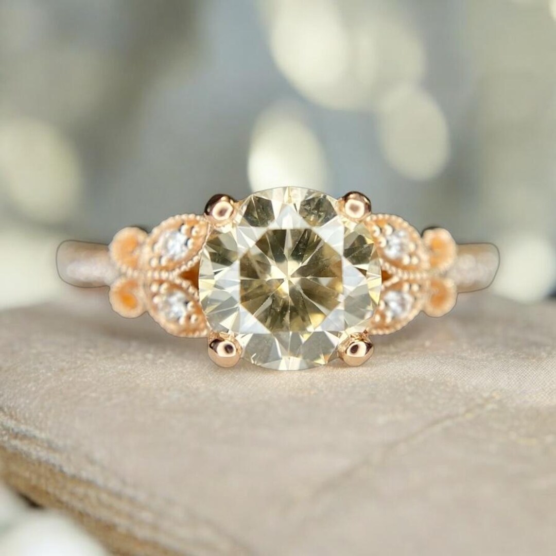 Kashi Rind 14k Rose Gold S Kashi Natural Round Brown Diamond Engagement Ring - Etsy