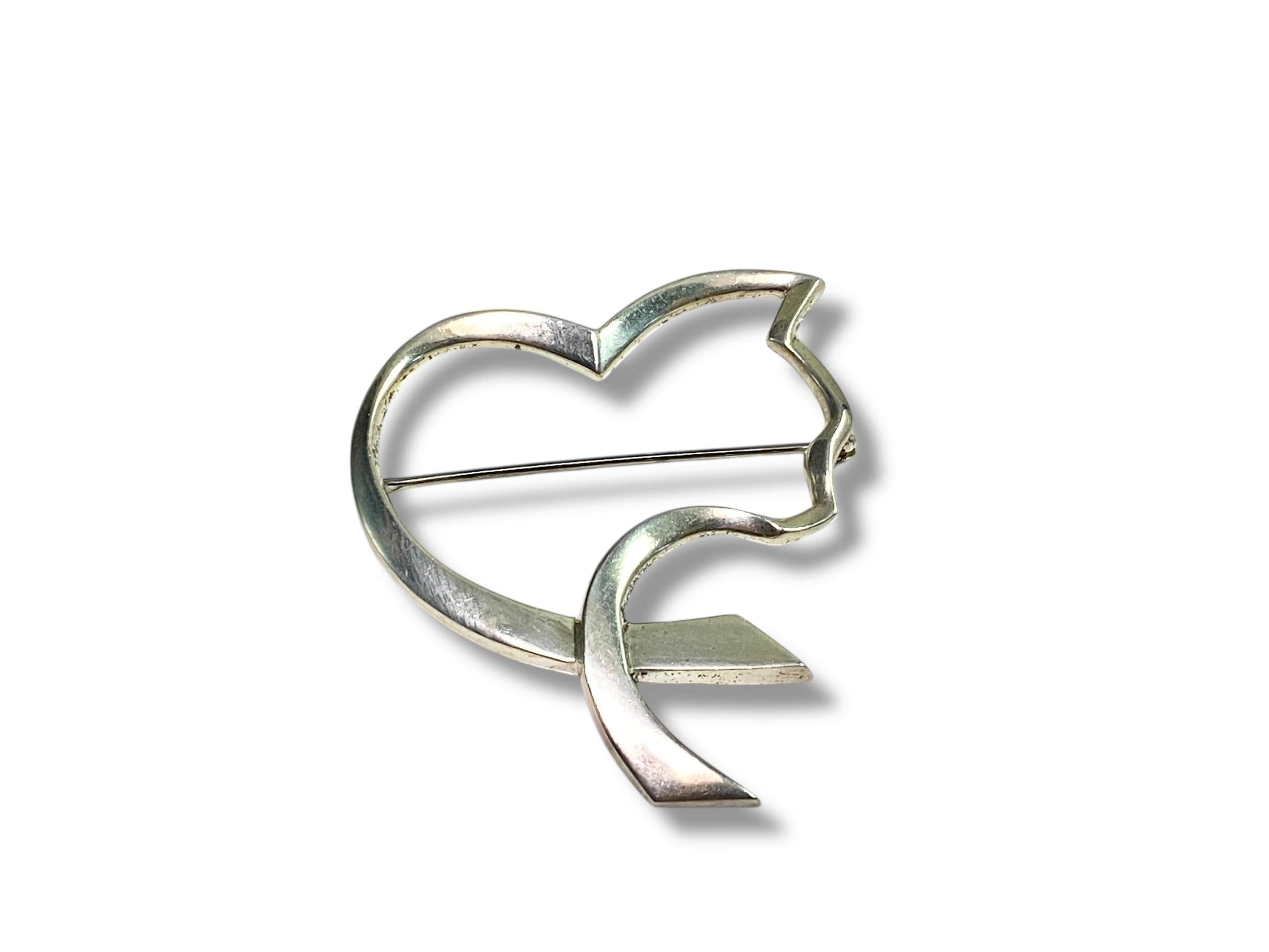Tiffany & Co. Paloma Picasso Open Heart Cat Brooch Sterling