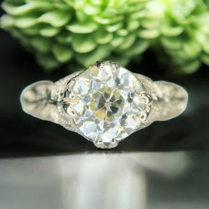 Art Deco 14k White Gold Old European Natural Diamond Filigree Engagement Ring