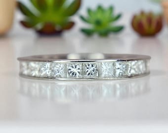 Vintage Platinum Natural Square Princess Diamond Channel Eternity Band Ring