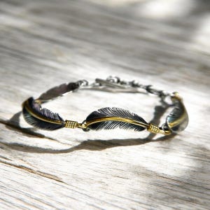 Sterling Silver & 12k Gold H. Mace Feather Southwestern Bracelet