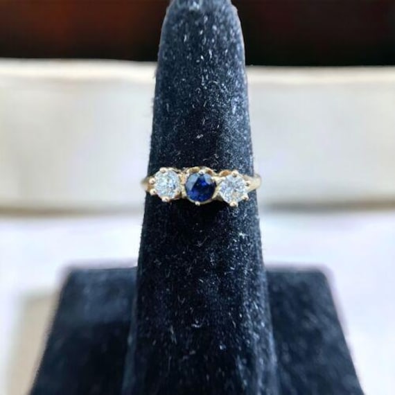 ヴィンテージ アールデコ 14K イエローゴールド 天然ブルーサファイア 