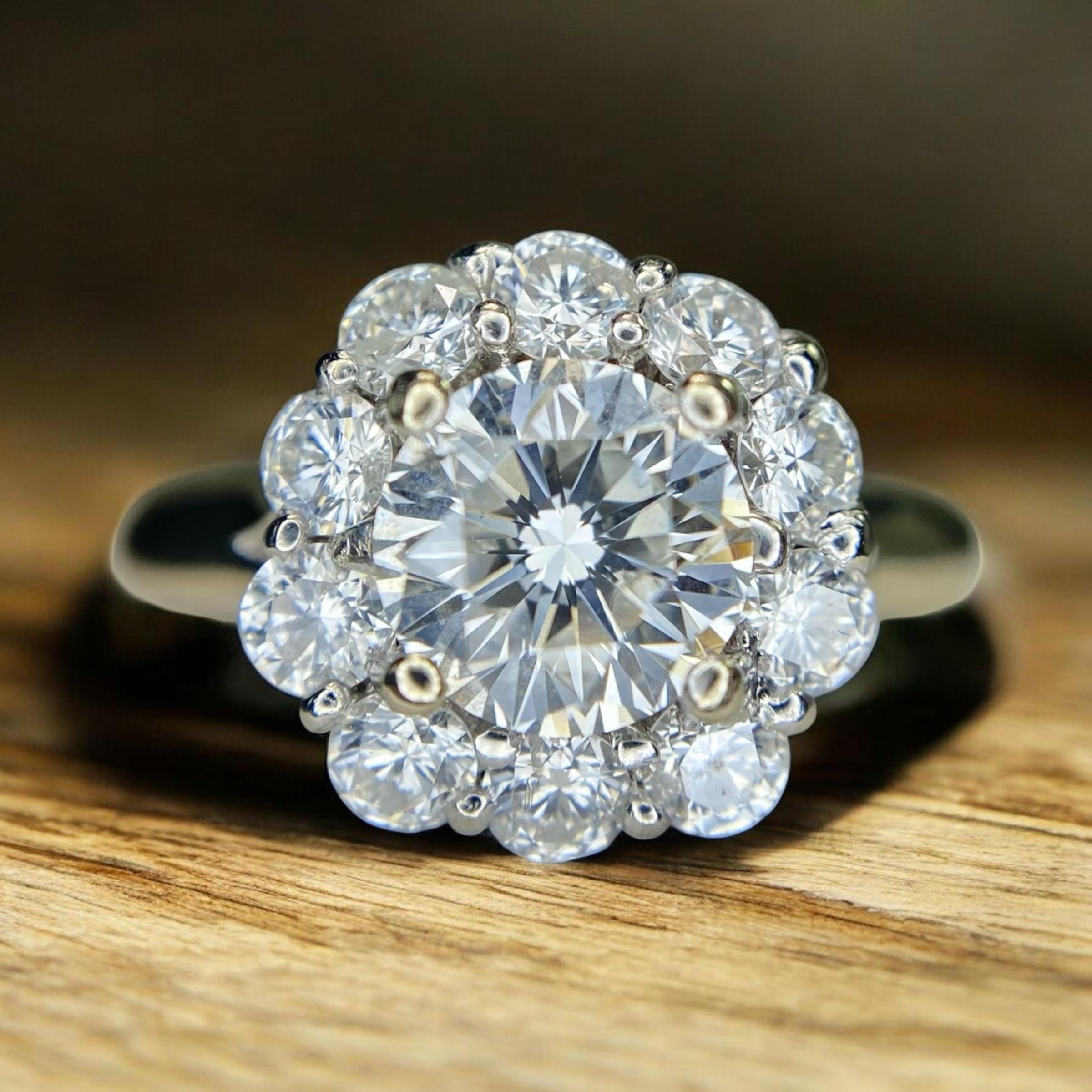 Vintage 14k White Gold Natural Round Diamond Halo Certified Engagement Ring