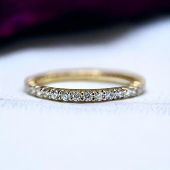 14k Yellow Gold Natural Round Brilliant Diamond Eternity Band Ring