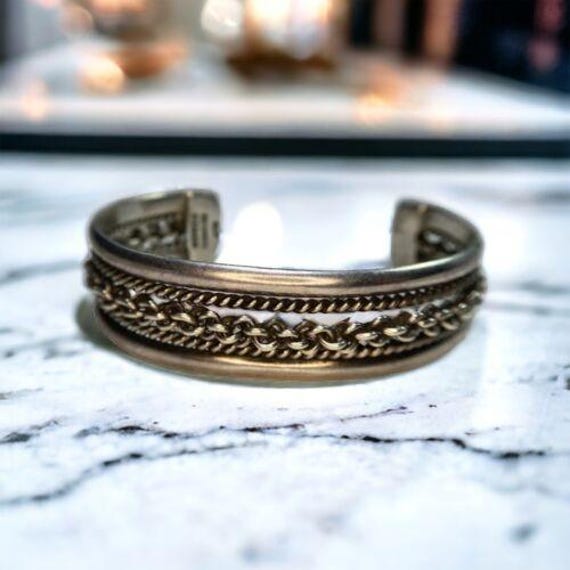 Vintage Sterling Silver Designer Mexico Woven Bangle Bracelet