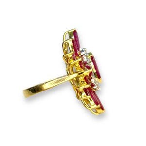 Vintage 18k Yellow Gold Signed Natural Marquise Ruby Round Diamond ...