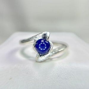 Vintage 10k Weißgold Designer Runder blauer Stern-Saphir Solitärring