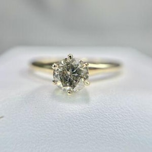 Vintage Antique 14k Yellow Gold Natural Round Diamond Solitaire Engagement Ring