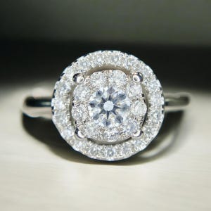 14k White Gold Natural Round Diamond Double Halo Cluster Ring