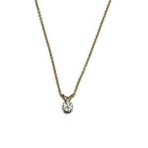 Vintage 14k Yellow Gold Natural Round Diamond Solitaire Pendant Necklace