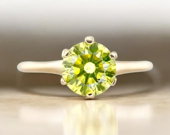 Vintage 10k Yellow Gold Natural Fancy Yellow Diamond Solitaire Engagement Ring