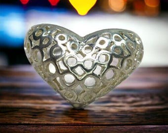 Anillo de plata de ley vintage con filigrana en forma de corazón y cúpula, talla 7