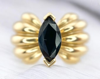 Vintage 14k Gelbgold Marquise dunkelblau Saphir Solitär Ring