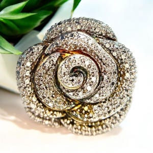 Vintage Sterling Silver Gold Tone Big Flower Shape Cocktail Ring