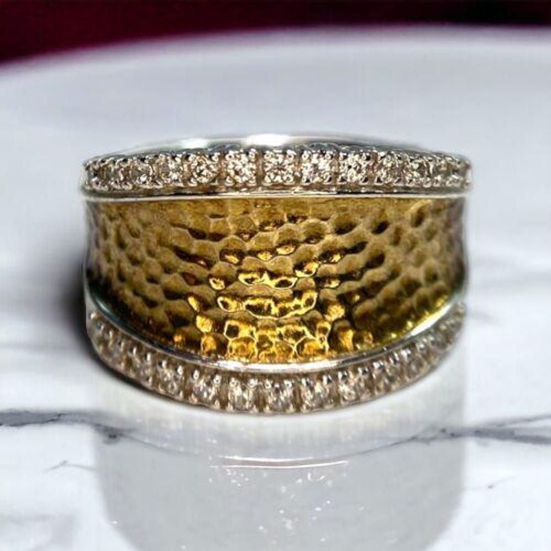Genuine .925 Sterling Silver Ring With Cute Vintage CZ Stones - Rose Gold Tone, Sizes 5 To 10