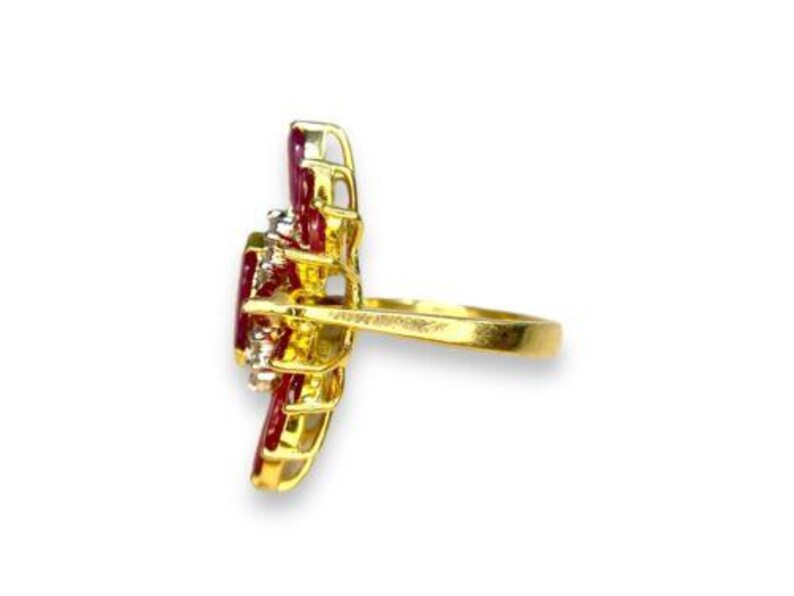 Vintage 18k Yellow Gold Signed Natural Marquise Ruby Round Diamond ...
