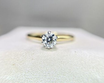 Art Deco 14k Yellow Gold Natural Old European Diamond Solitaire Engagement Ring