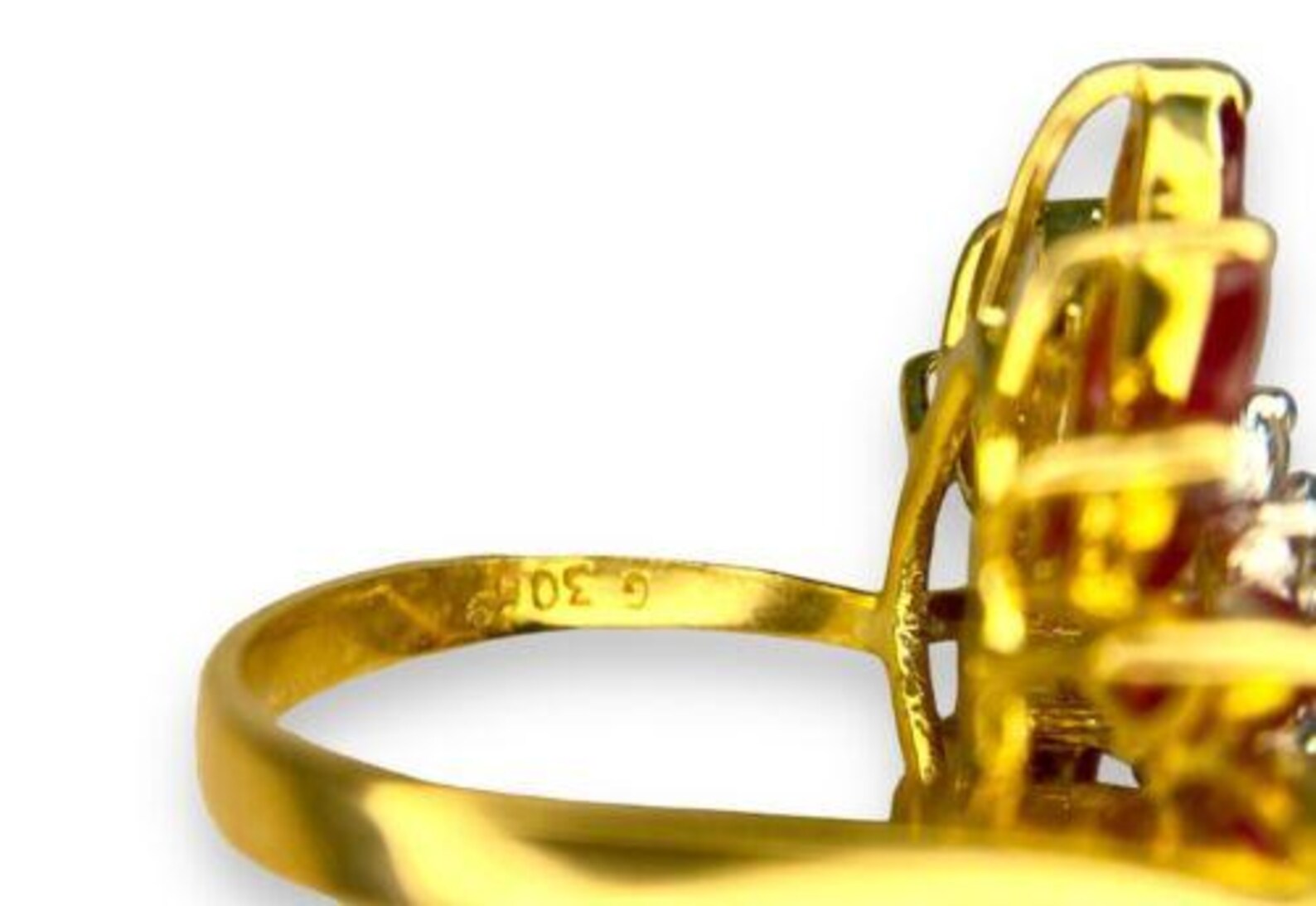 Vintage 18k Yellow Gold Signed Natural Marquise Ruby Round Diamond ...